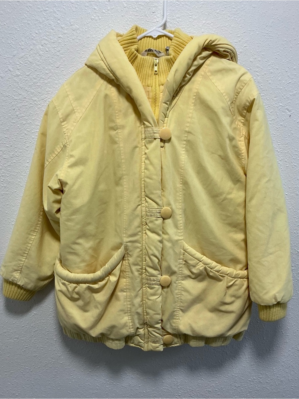 Vtg 80s British mist yellow hooded anorak bomber jacket parka women’s M 9/11
